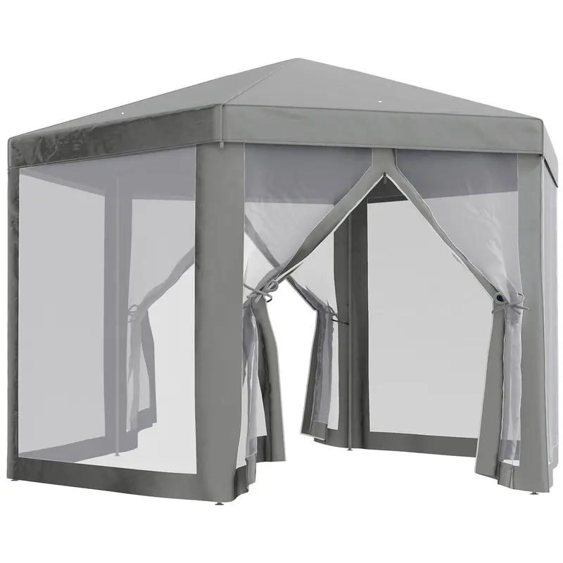 |Μ13' Hexagon Party Tent With Mesh Sidewalls, Dark Grey 1