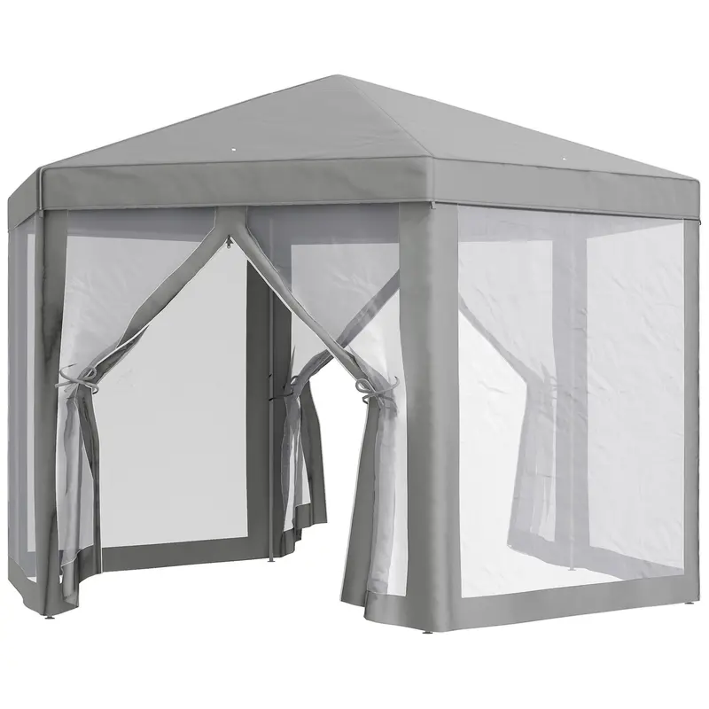 |Μ13' Hexagon Party Tent With Mesh Sidewalls, Dark Grey 2