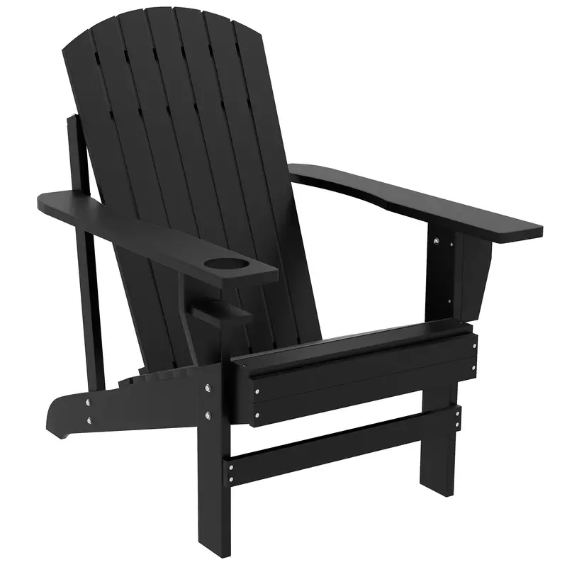 Classic Adirondack Muskoka Chairs, Garden Deck Chair With Cup Holder For Patio, Black 1