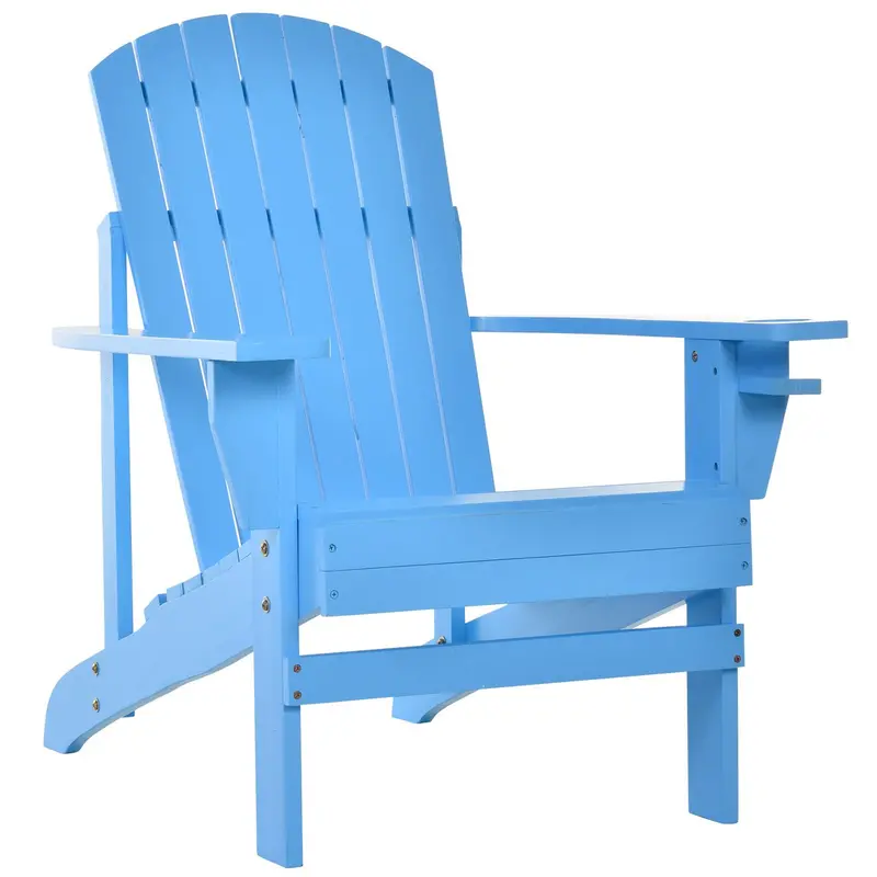 Classic Adirondack Muskoka Chairs, Garden Deck Chair With Cup Holder For Patio, Blue 1