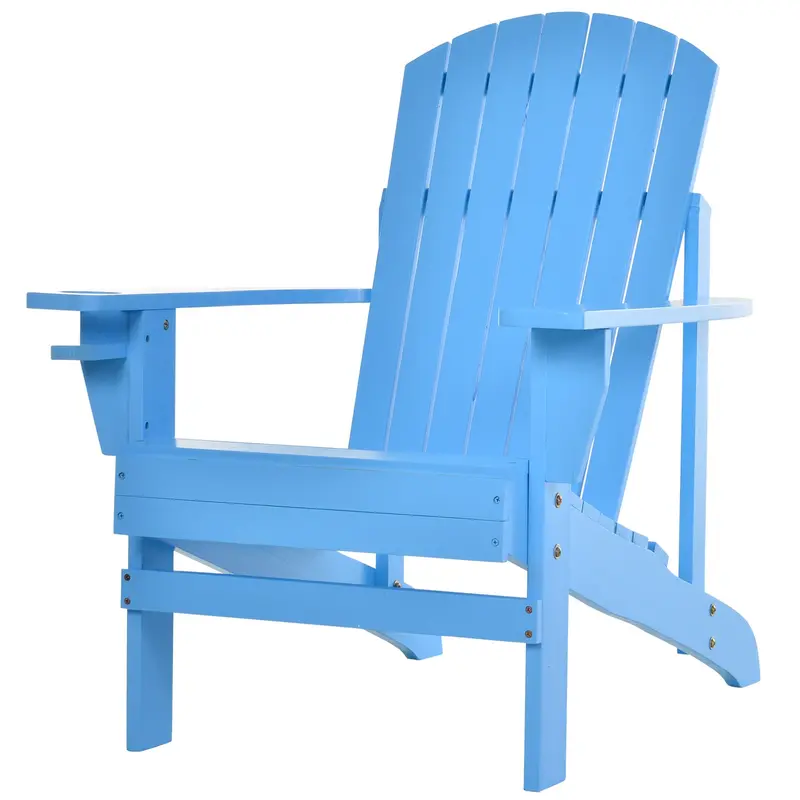 Classic Adirondack Muskoka Chairs, Garden Deck Chair With Cup Holder For Patio, Blue 2