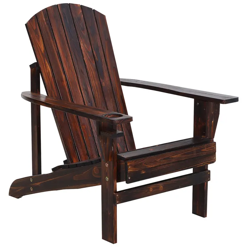 Classic Adirondack Muskoka Chairs, Garden Deck Chair With Cup Holder For Patio, Brown 1
