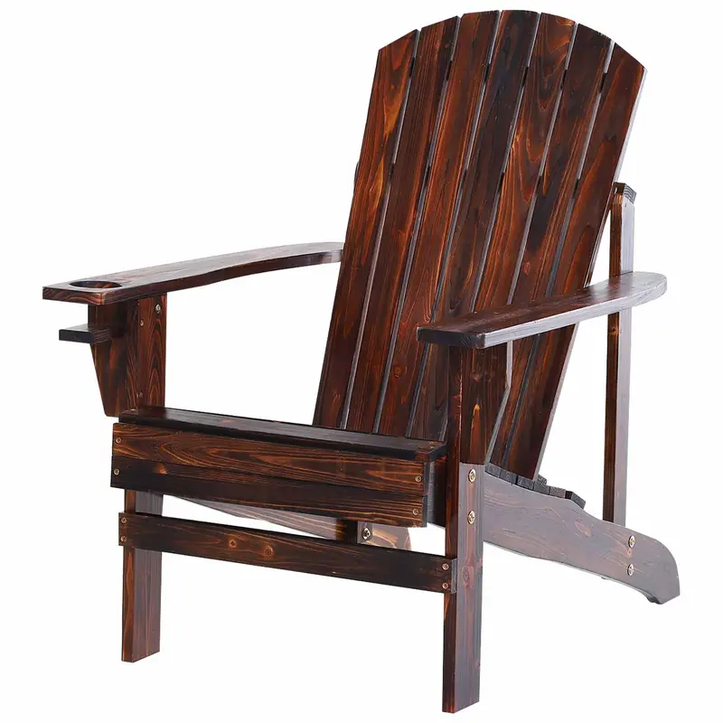 Classic Adirondack Muskoka Chairs, Garden Deck Chair With Cup Holder For Patio, Brown 2