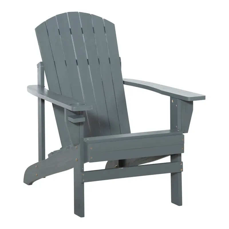 Classic Adirondack Muskoka Chairs, Garden Deck Chair With Cup Holder For Patio, Dark Grey 1