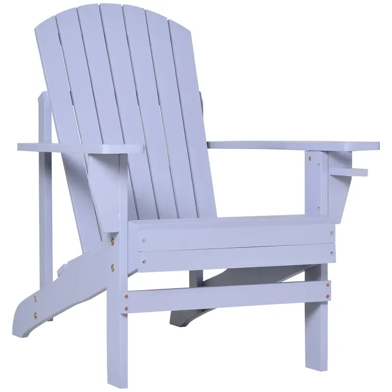 Classic Adirondack Muskoka Chairs, Garden Deck Chair With Cup Holder For Patio, Grey 1