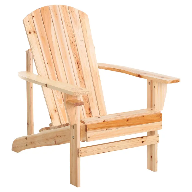 Classic Adirondack Muskoka Chairs, Garden Deck Chair With Cup Holder For Patio, Natural 1