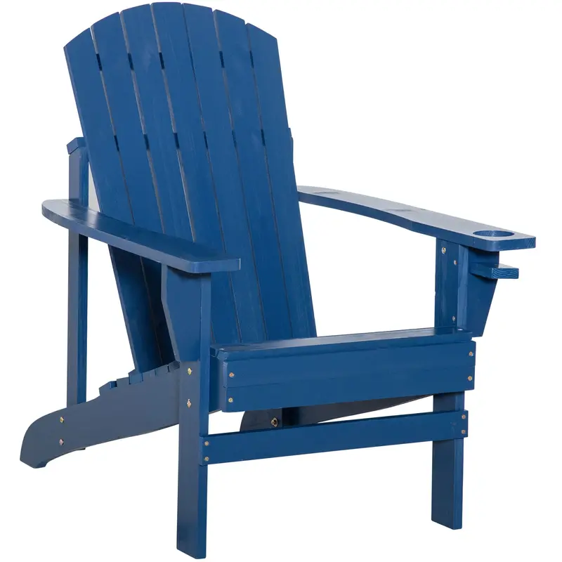 Classic Adirondack Muskoka Chairs, Garden Deck Chair With Cup Holder For Patio, Navy Blue 1
