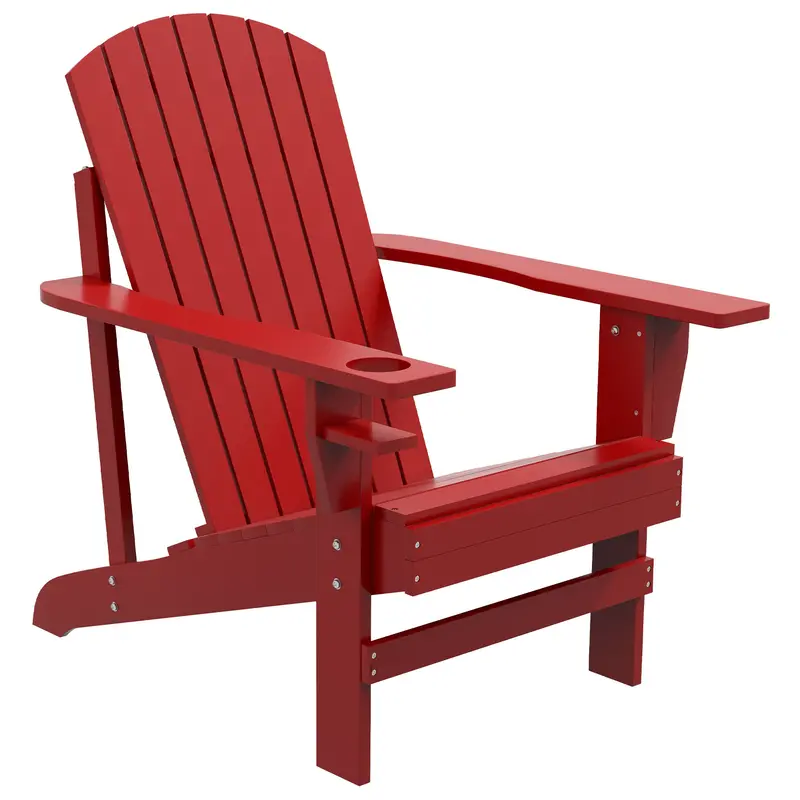 Classic Adirondack Muskoka Chairs, Garden Deck Chair With Cup Holder For Patio, Red 1