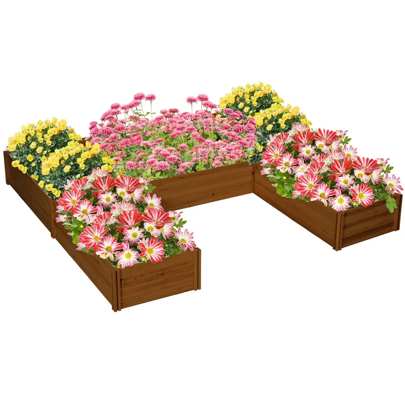 Diy 5-Box Wooden Raised Garden Bed Kit With Open Bottom, Brown 1