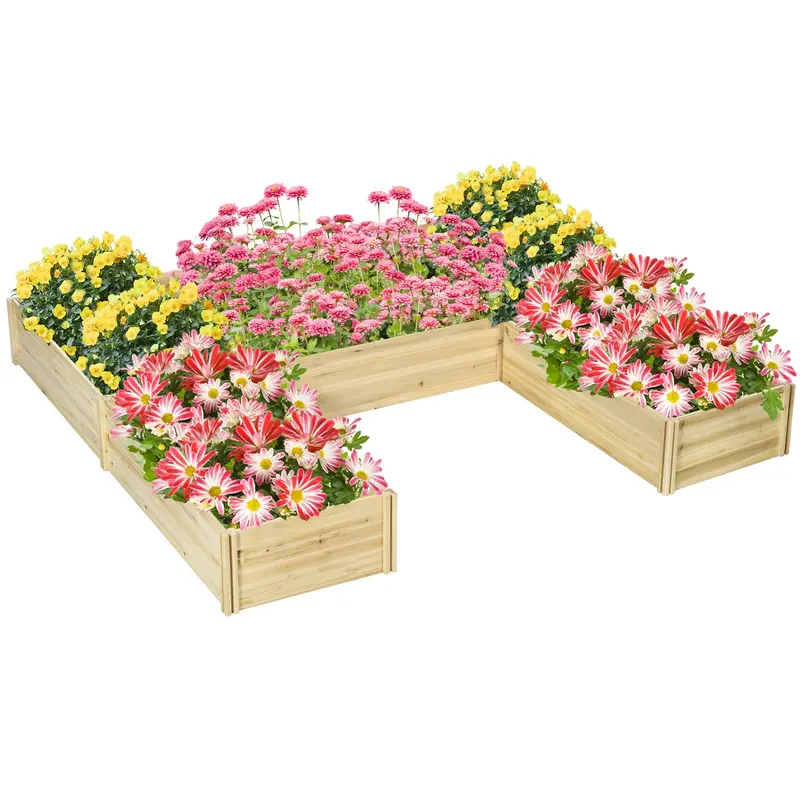 Diy 5-Box Wooden Raised Garden Bed Kit With Open Bottom, Natural 1