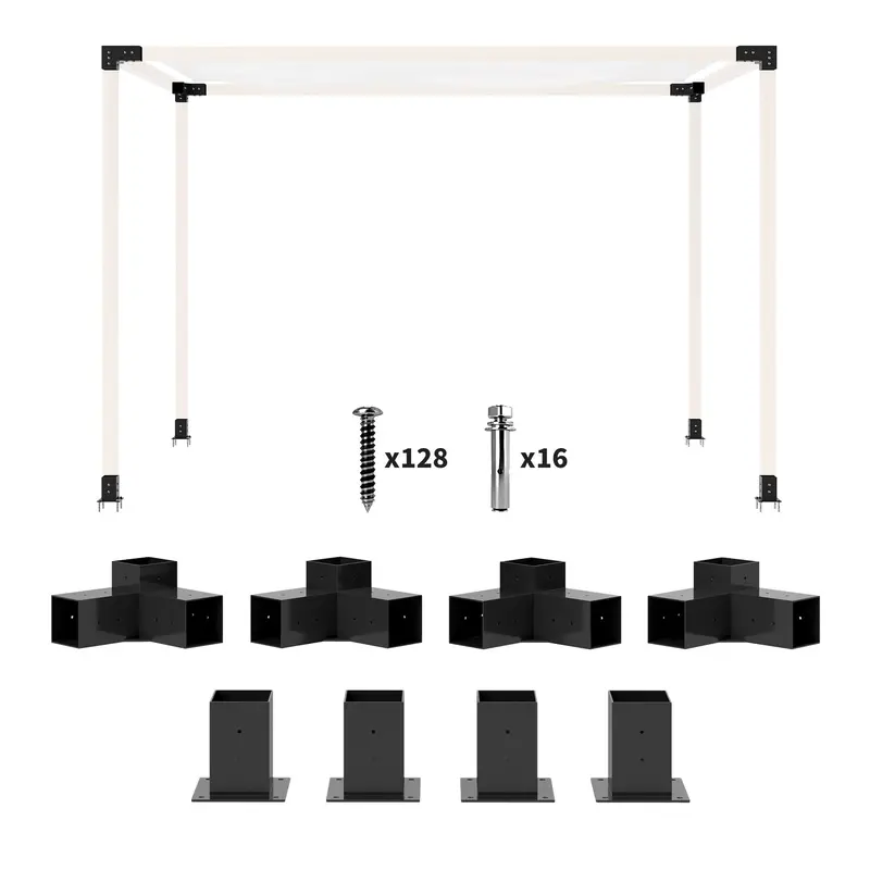 Diy Pergola Kit With 3-Way Corner Brackets And Post Base For 4"X4" Lumber, 8-Piece With Screws 1