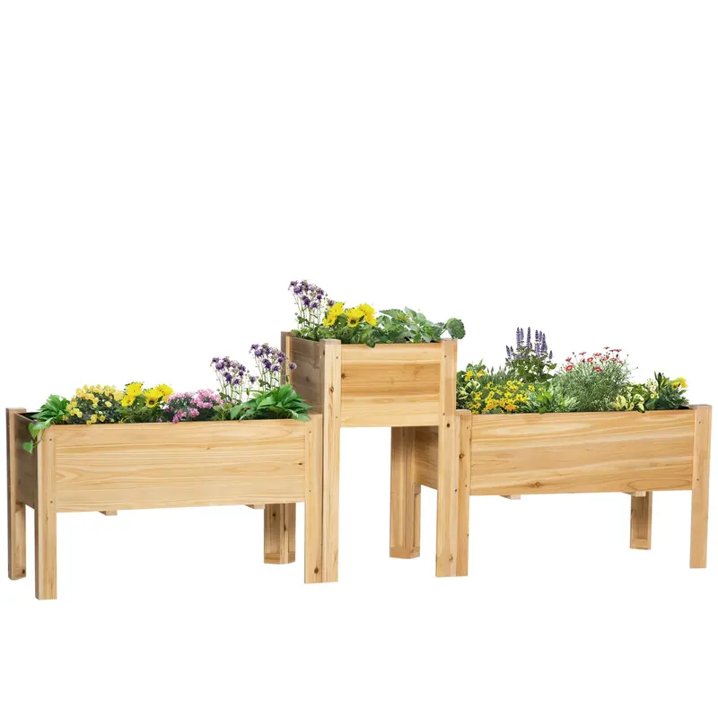 Elevated Raised Beds Set Of 3, Wood Planter Box 1