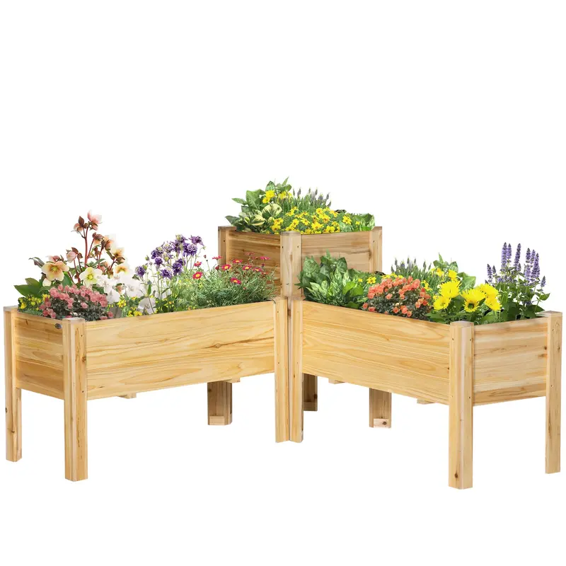 Elevated Raised Beds Set Of 3, Wood Planter Box 2