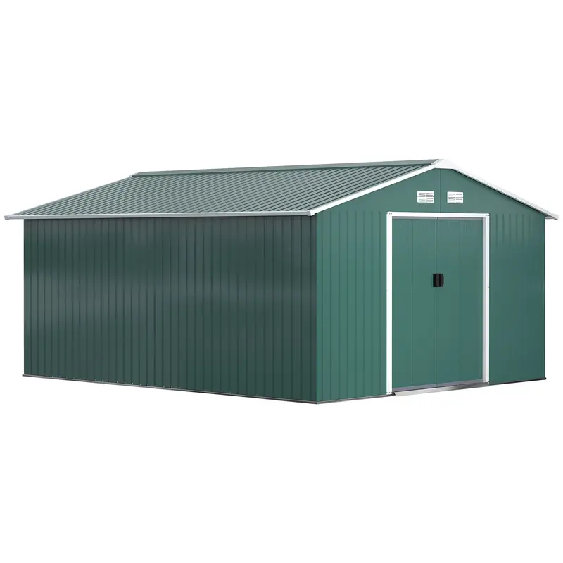 Everbase 11' X 13' Metal Garden Storage Shed With Foundation Kit & Double Doors, Green 1