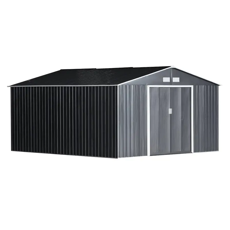 Everbase 11' X 13' Metal Garden Storage Shed With Foundation Kit & Double Doors, Grey 1