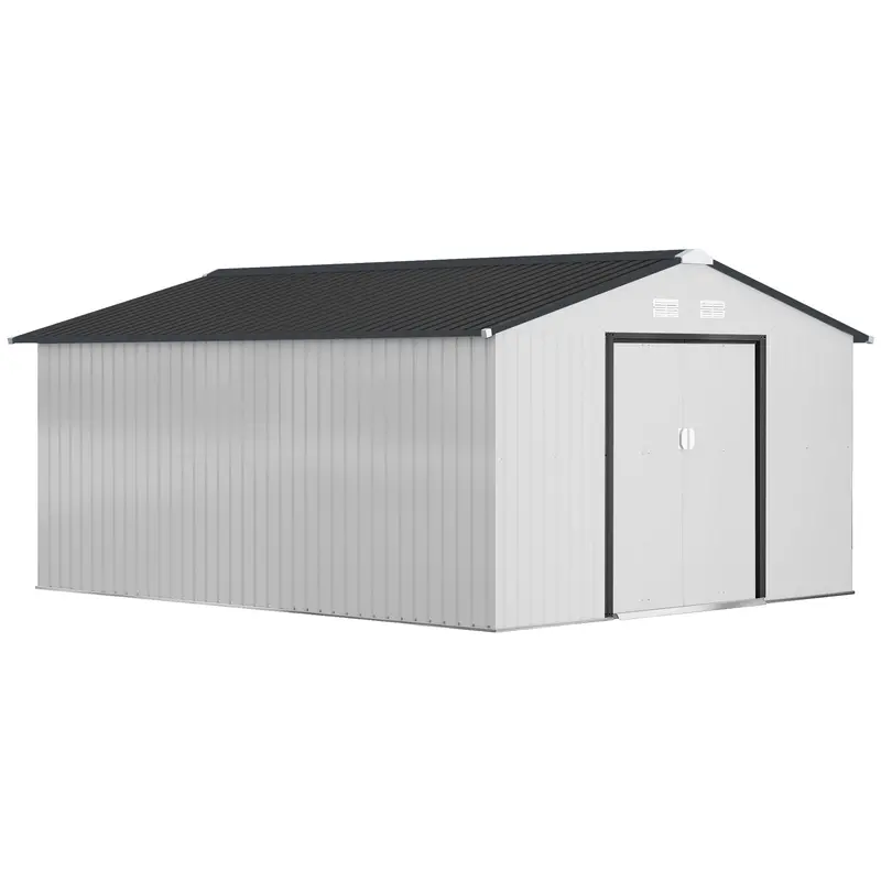 Everbase 11' X 13' Metal Garden Storage Shed With Foundation Kit & Double Doors, White 1