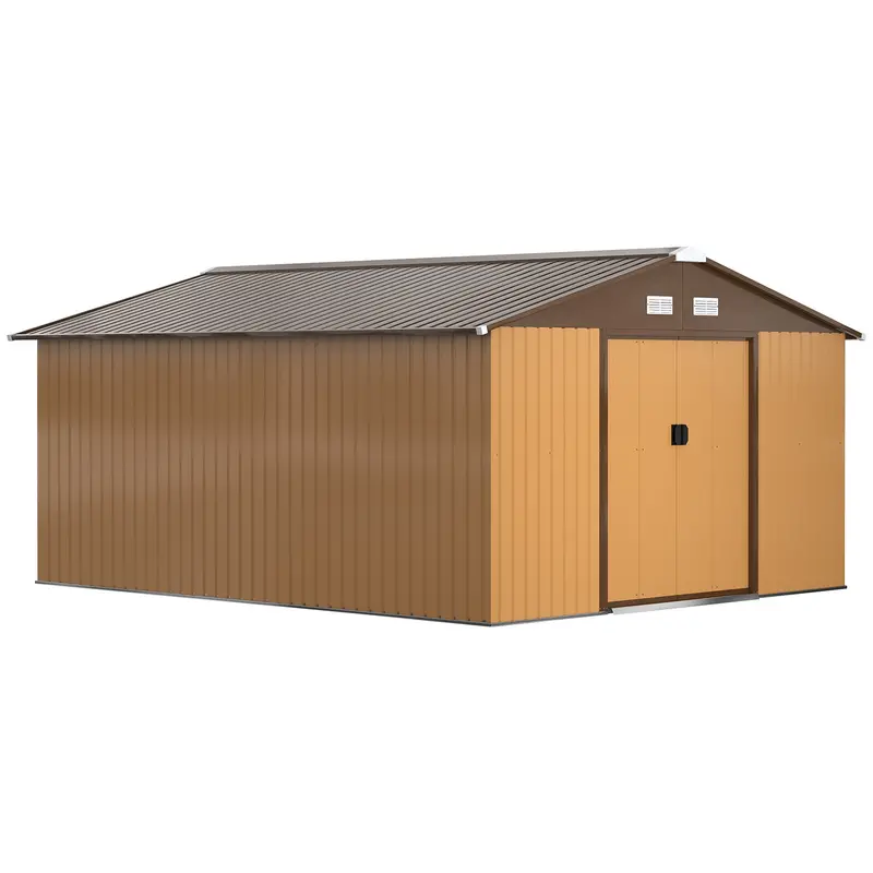 Everbase 11' X 13' Metal Garden Storage Shed With Foundation Kit & Double Doors, Yellow 1