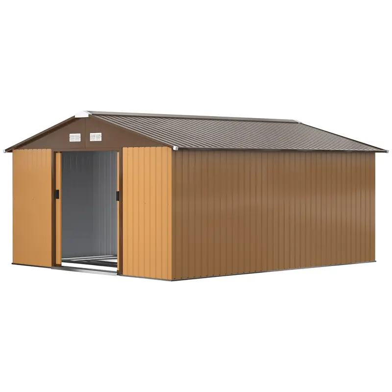 Everbase 11' X 13' Metal Garden Storage Shed With Foundation Kit & Double Doors, Yellow 2