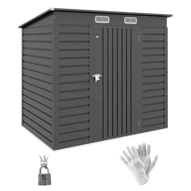 Everbase 6' X 4' Galvanized Metal Storage Shed With Lockable Door And 2 Vents, Grey 1