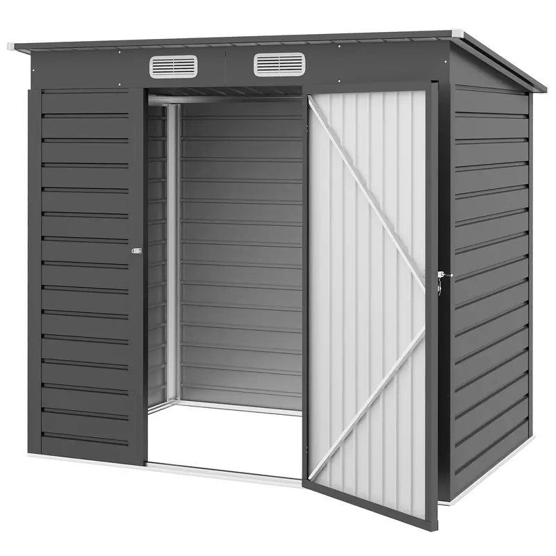 Everbase 6' X 4' Galvanized Metal Storage Shed With Lockable Door And 2 Vents, Grey 2