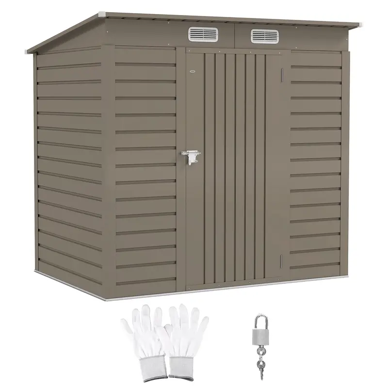 Everbase 6' X 4' Galvanized Metal Storage Shed With Lockable Door And 2 Vents, Light Grey 1