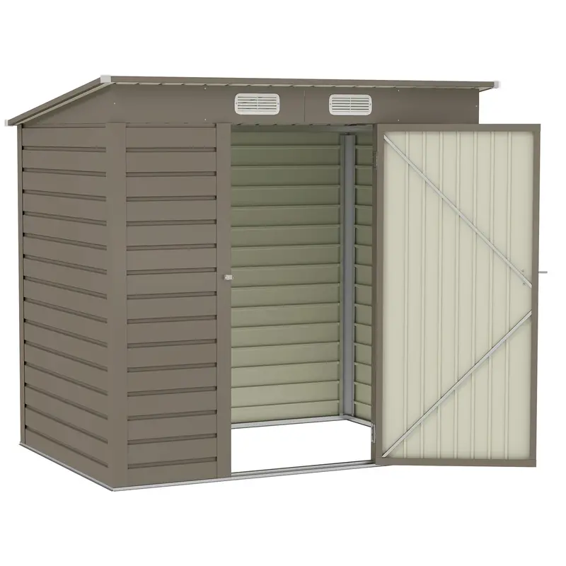 Everbase 6' X 4' Galvanized Metal Storage Shed With Lockable Door And 2 Vents, Light Grey 2