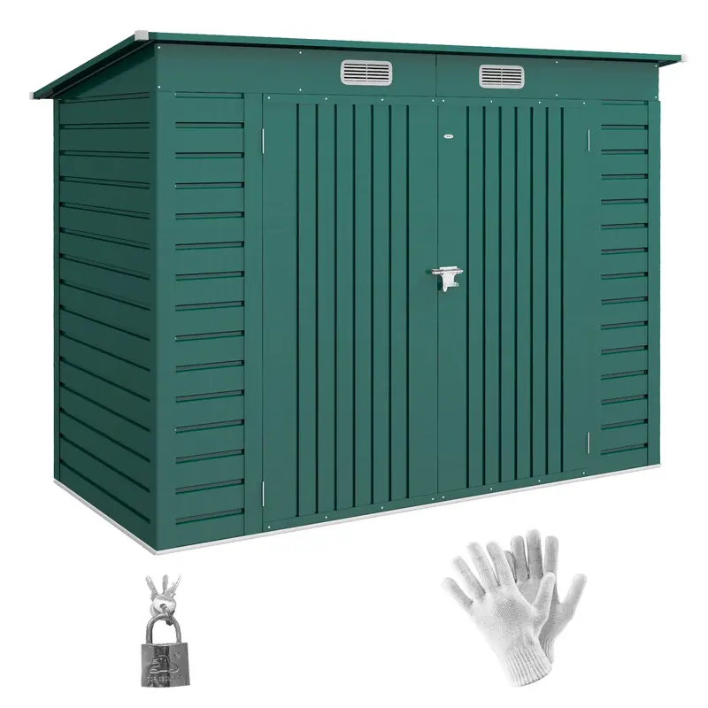 Everbase 8' X 4' Galvanized Metal Outdoor Storage Shed With Lockable Door, 2 Vents, Green 1