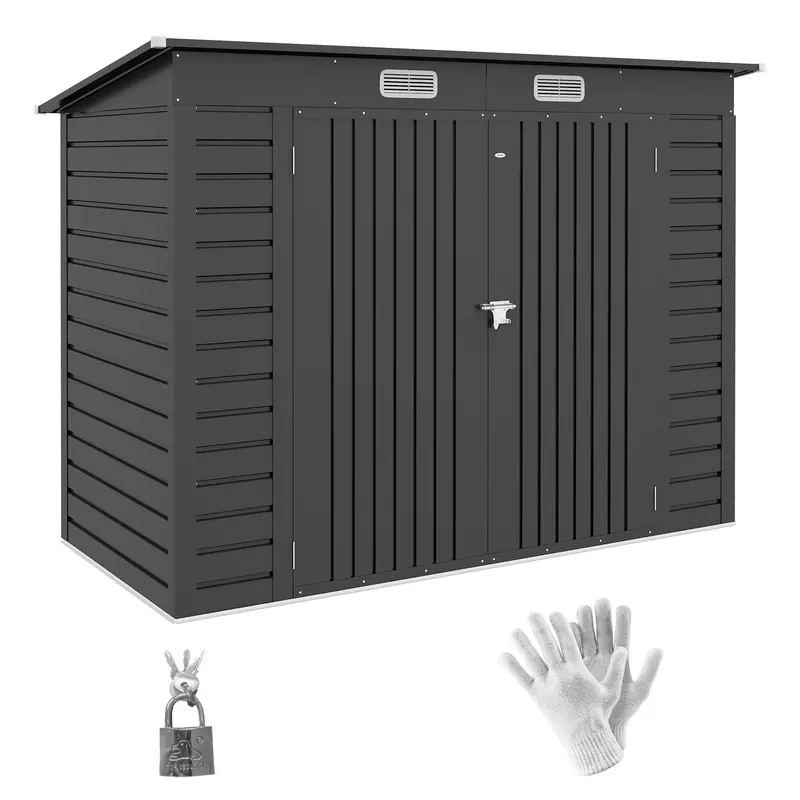 Everbase 8' X 4' Galvanized Metal Storage Shed With Lockable Door And 2 Vents, Grey 1