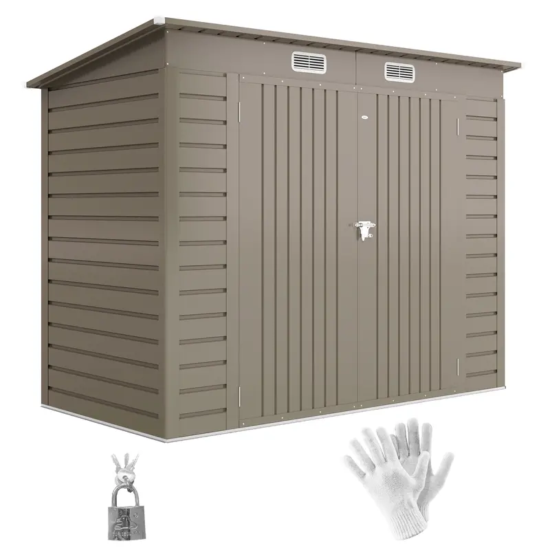 Everbase 8' X 4' Galvanized Metal Storage Shed With Lockable Door And 2 Vents, Light Grey 1