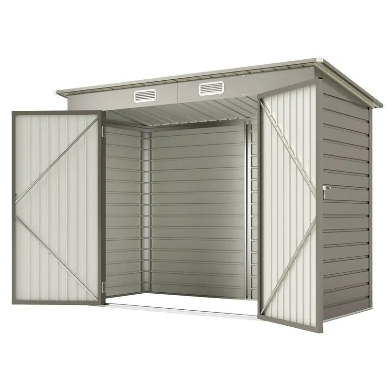 Everbase 8' X 4' Galvanized Metal Storage Shed With Lockable Door And 2 Vents, Light Grey 2