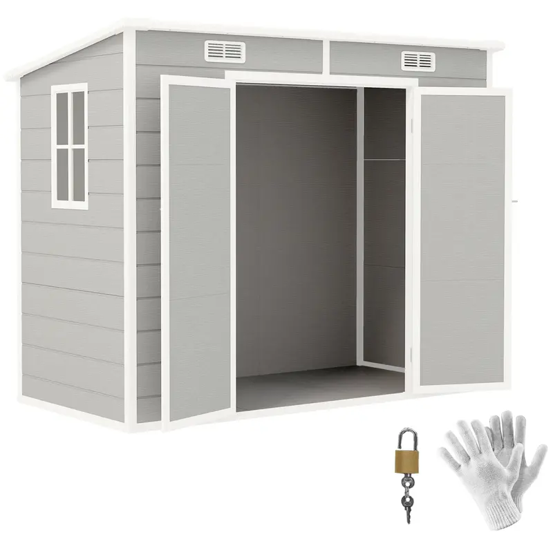 Everbase 8' X 4' Resin Storage Shed For All Seasons, Winter Durable With Floor & Window, Light Grey 1