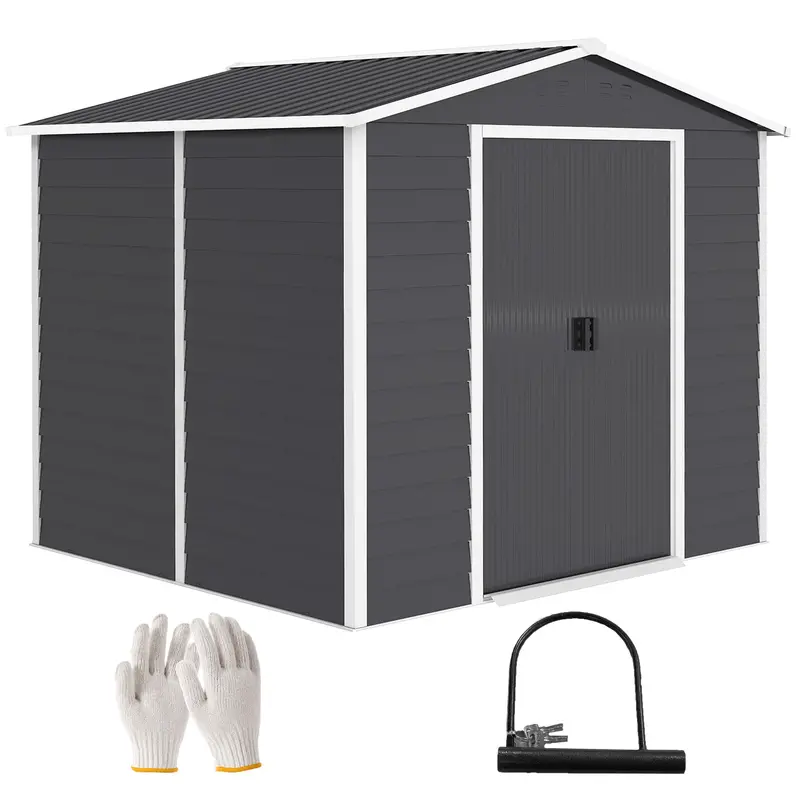 Everbase 8' X 7' Upgraded Storage Shed With Floor Frame And Gloves, Dark Grey 1