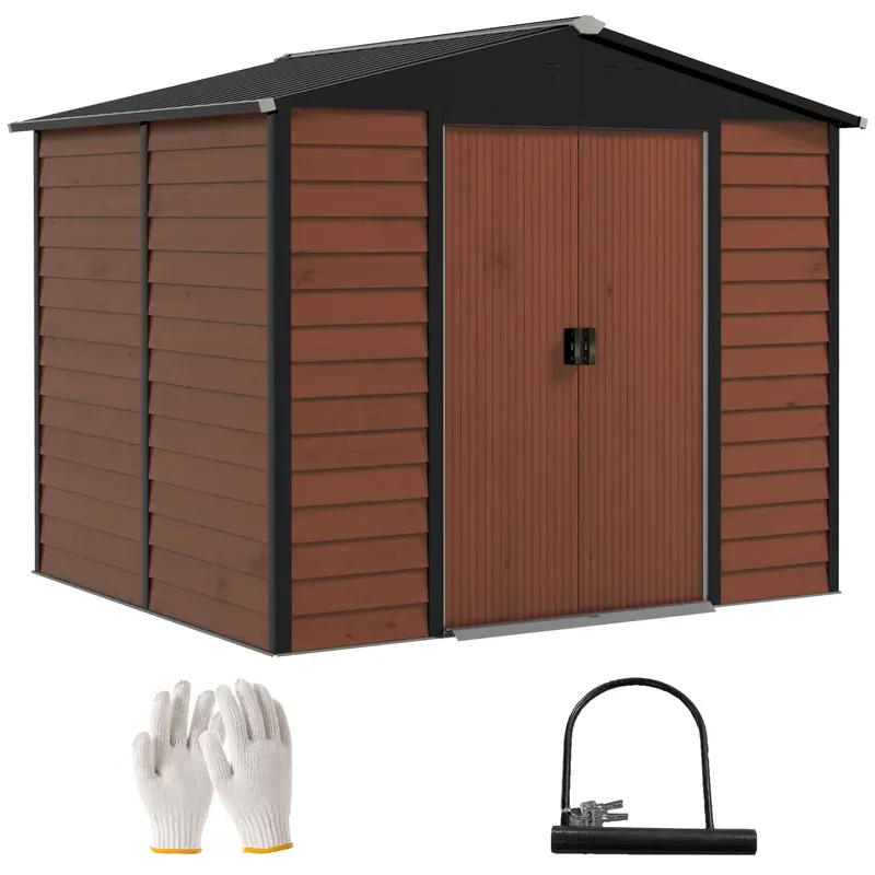 Everbase 8' X 7' Upgraded Storage Shed With Floor Frame And Gloves, Teak 1