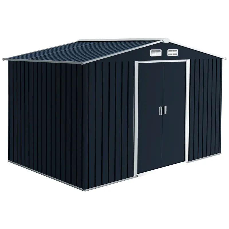 Everbase 9' X 6' Metal Garden Storage Shed With Foundation Kit & Double Doors, Dark Grey 1