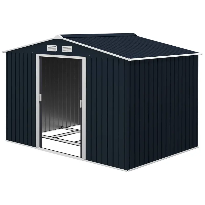 Everbase 9' X 6' Metal Garden Storage Shed With Foundation Kit & Double Doors, Dark Grey 2