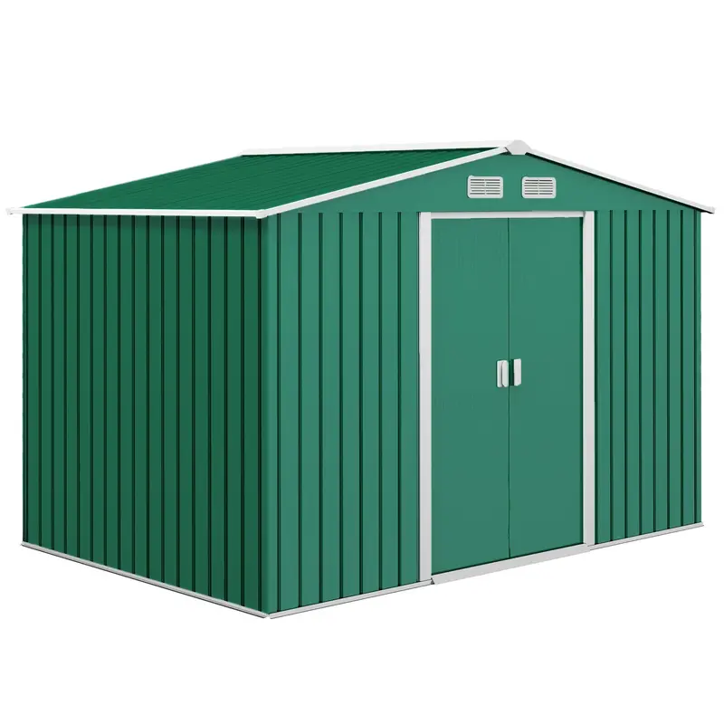 Everbase 9' X 6' Metal Garden Storage Shed With Foundation Kit & Double Doors, Green 1