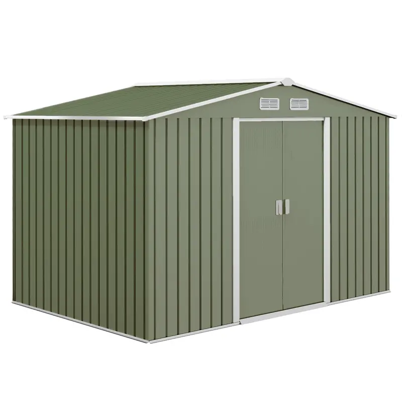 Everbase 9' X 6' Metal Garden Storage Shed With Foundation Kit & Double Doors, Light Green 1