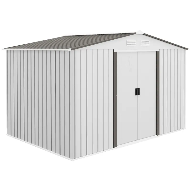 Everbase 9' X 6' Metal Garden Storage Shed With Foundation Kit & Double Doors, Silver 1