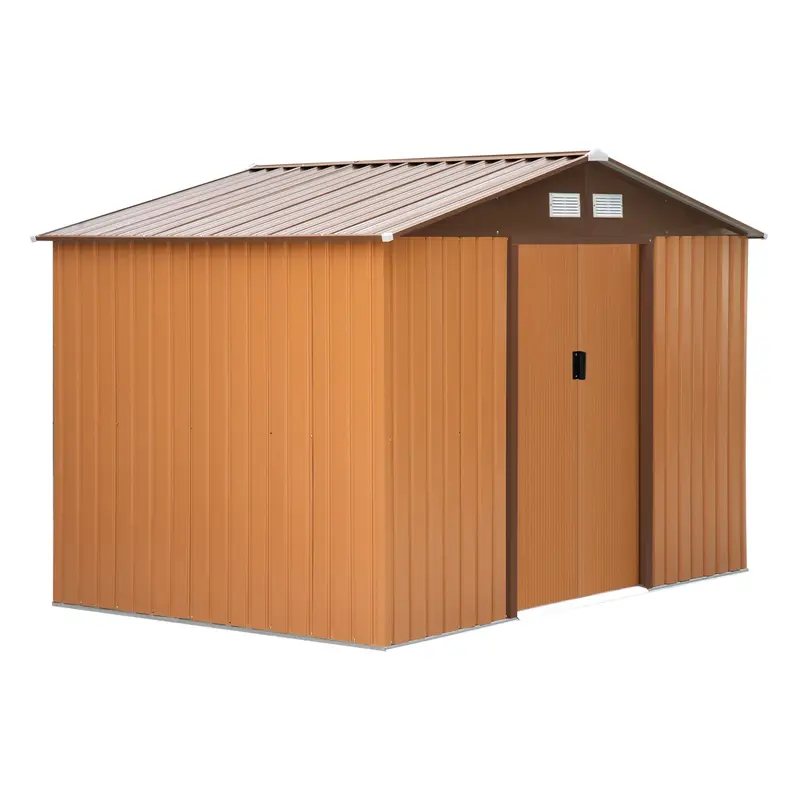 Everbase 9' X 6' Metal Garden Storage Shed With Foundation Kit & Double Doors, Yellow 1