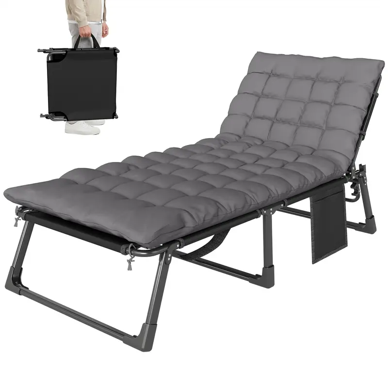 Folding Lounge Chair, 75 Cm Wide With Cushion And Side Pocket, Dark Grey 1