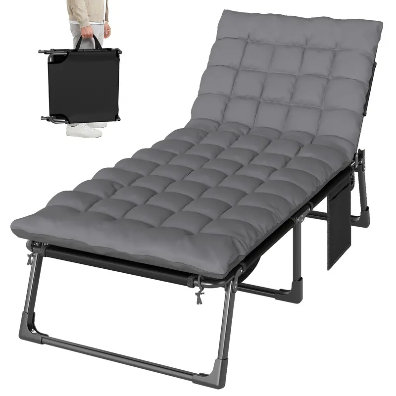 Folding Lounge Chair, 75 Cm Wide With Cushion And Side Pocket, Dark Grey 2
