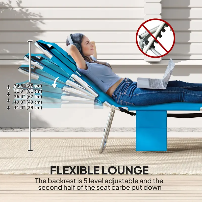Folding Lounge Chair With Face Hole, Side Pocket And Strap, Blue 2