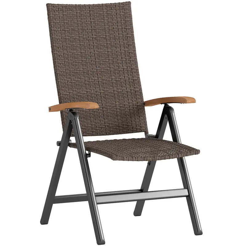 Folding Patio Wicker Dining Chair With Steel Frame, Armrest & Backrest For Outdoor, Brown 1