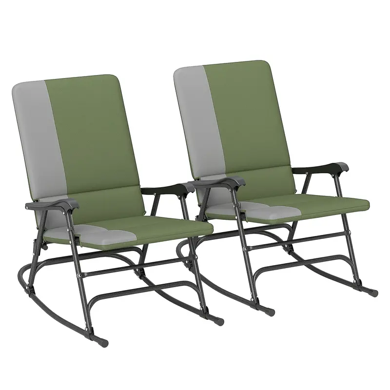 Folding Rocking Chair Set, 400 Lbs High Back Oversized Outdoor Rocking Chair, Green 1