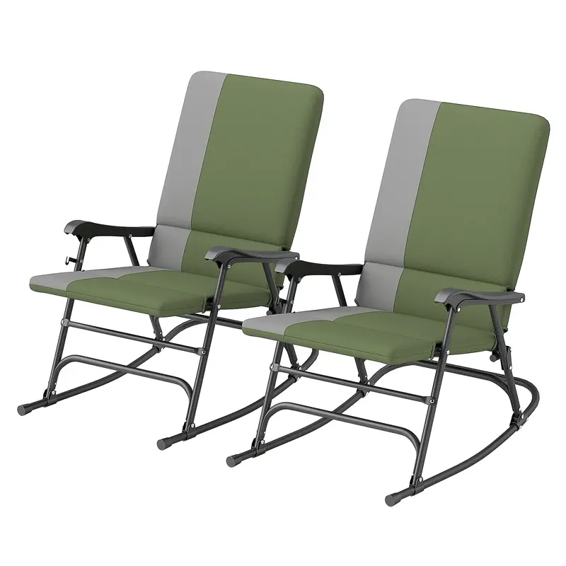 Folding Rocking Chair Set, 400 Lbs High Back Oversized Outdoor Rocking Chair, Green 2