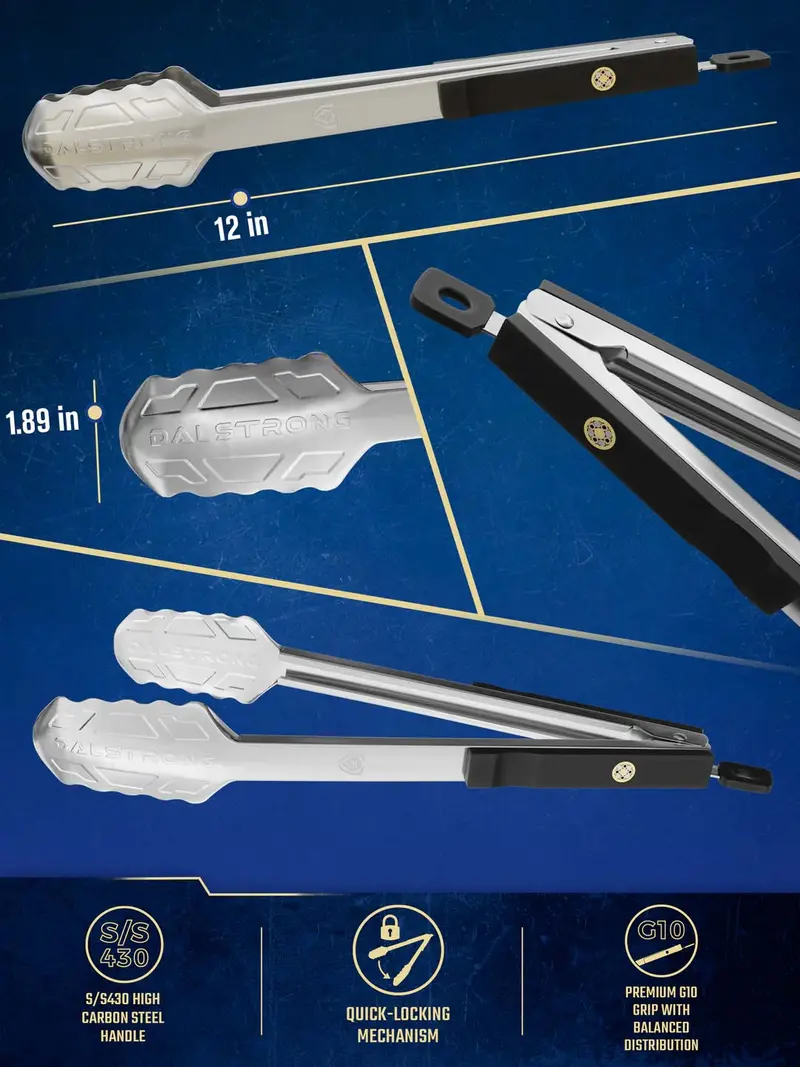 Food Tongs 12" | Stainless Steel Arms & Scalloped Tips | Dalstrong © 2