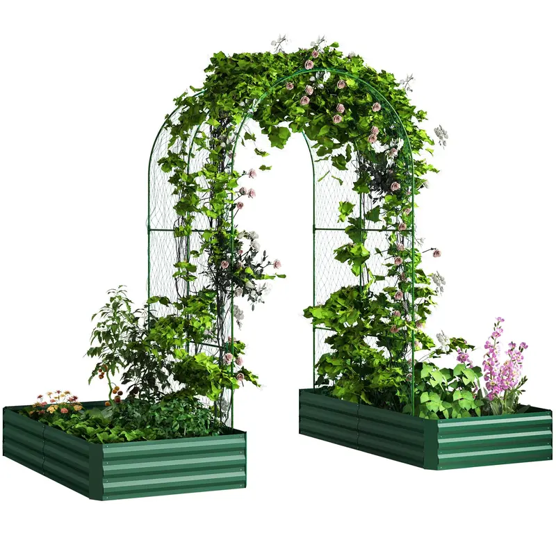 Galvanized Raised Garden Bed With Arch Trellis For Climbing Plants, Vegetables, Flowers 1