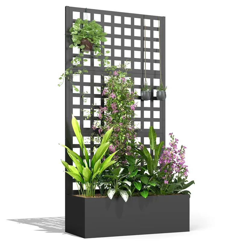 Galvanized Raised Garden Bed With Trellis, Drainage Holes, Privacy Screen, 35" X 16" X 70" 1
