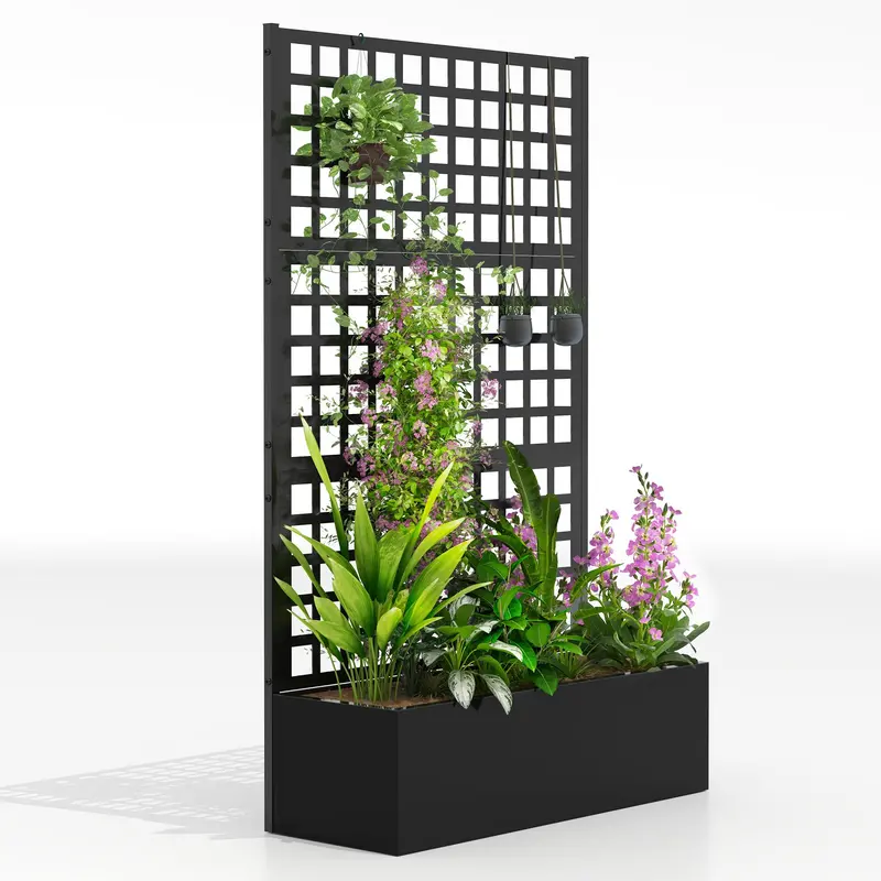 Galvanized Raised Garden Bed With Trellis, Drainage Holes, Privacy Screen, 43" X 16" X 70" 1