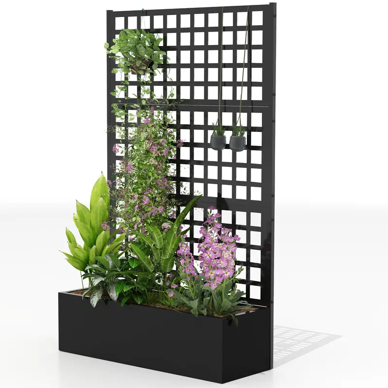 Galvanized Raised Garden Bed With Trellis, Drainage Holes, Privacy Screen, 43" X 16" X 70" 2